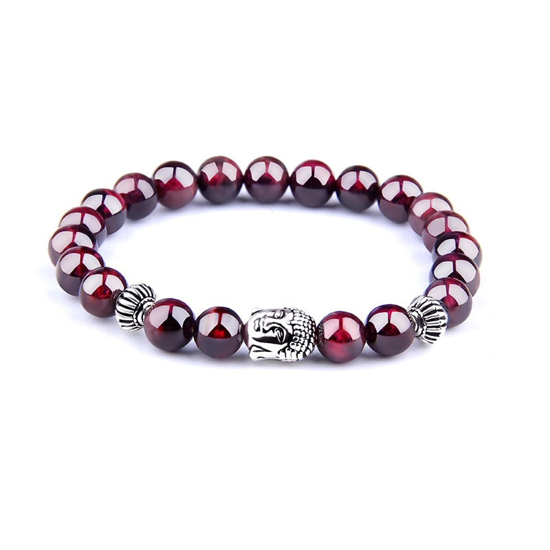 TOP Bracciali con perline di granato naturale Yoga placcata argento