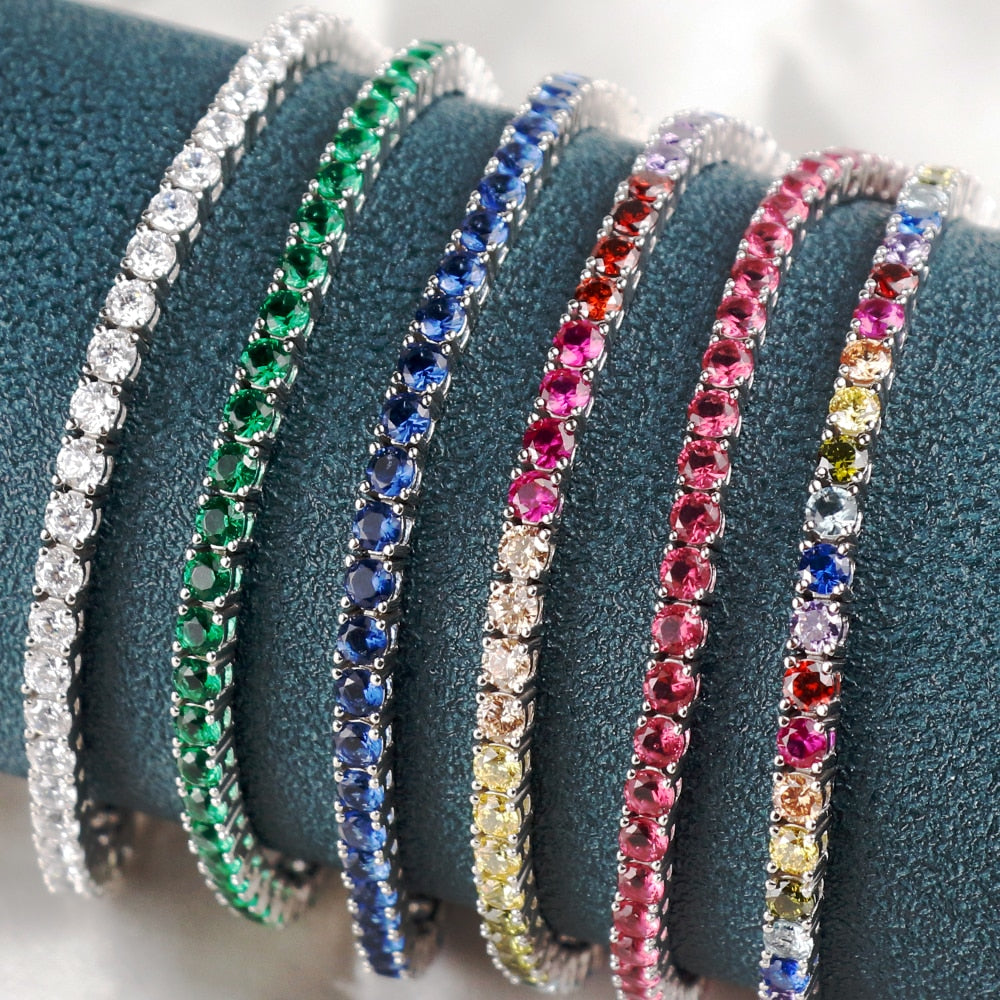 Tennis bracciale in argento sterling diversi colori.