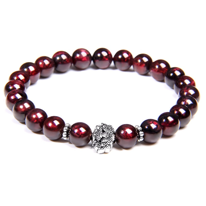 TOP Bracciali con perline di granato naturale Yoga placcata argento