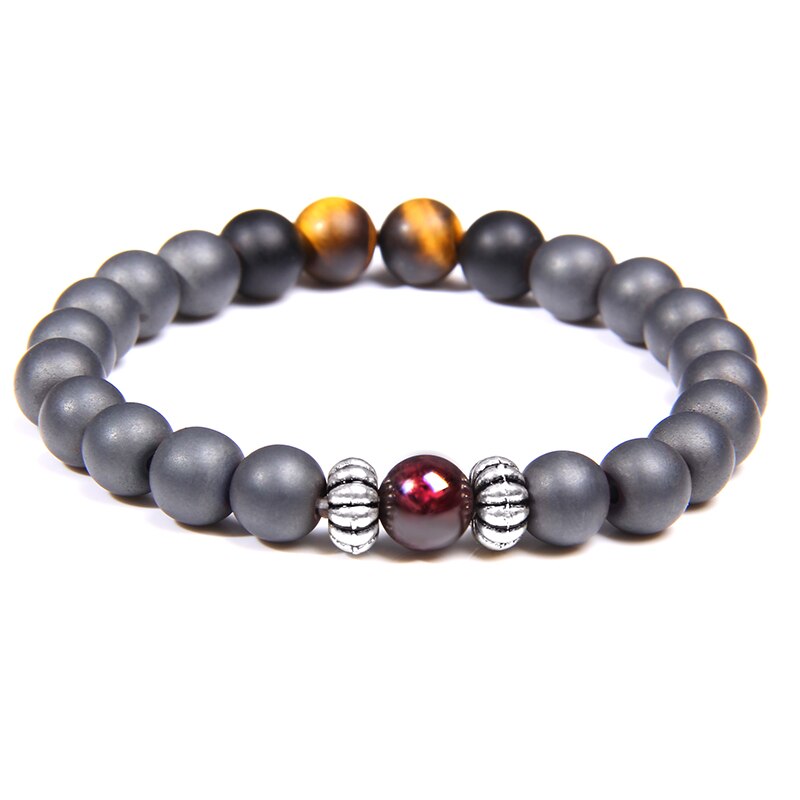 TOP Bracciali con perline di granato naturale Yoga placcata argento