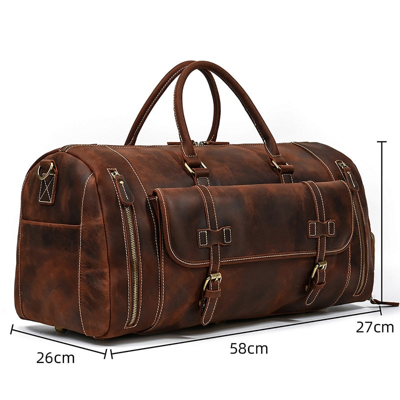 Travel bag in genuine leather on the shoulder, very versatile for men and women, sports, travel.