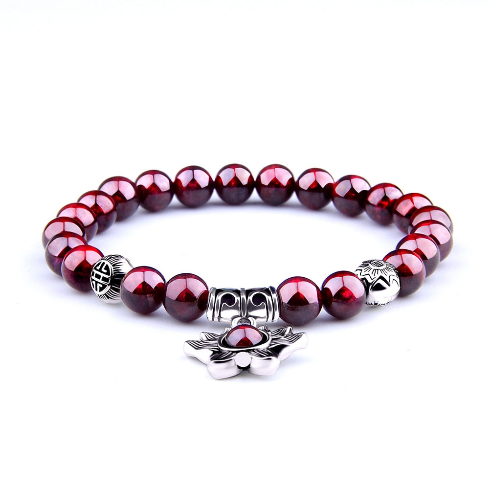 TOP Bracciali con perline di granato naturale Yoga placcata argento