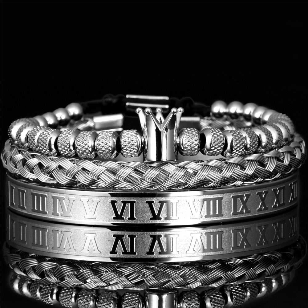 Set Bracciale lusso fatti a mano in acciaio inossidabile con numeri ROMANI.