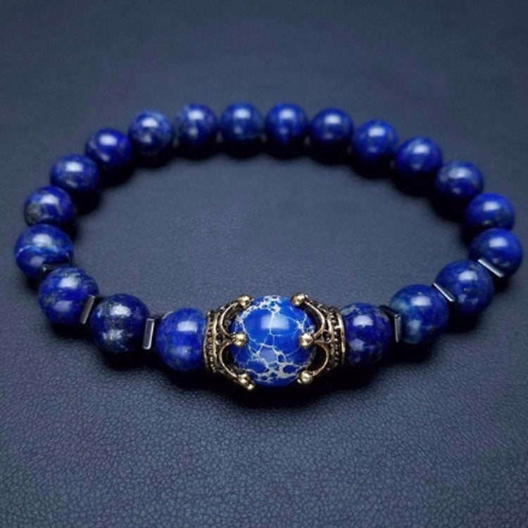 TOP Bracciale da uomo di lusso con corona di occhio di tigre perline di opale di pietra naturale.