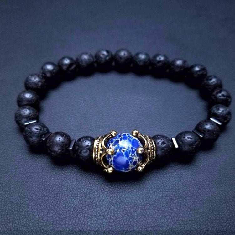 TOP Bracciale da uomo di lusso con corona di occhio di tigre perline di opale di pietra naturale.