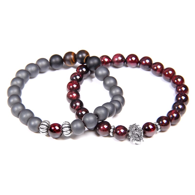 TOP Bracciali con perline di granato naturale Yoga placcata argento