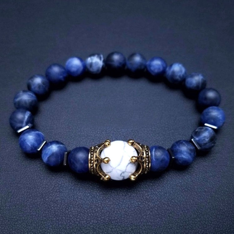 TOP Bracciale da uomo di lusso con corona di occhio di tigre perline di opale di pietra naturale.