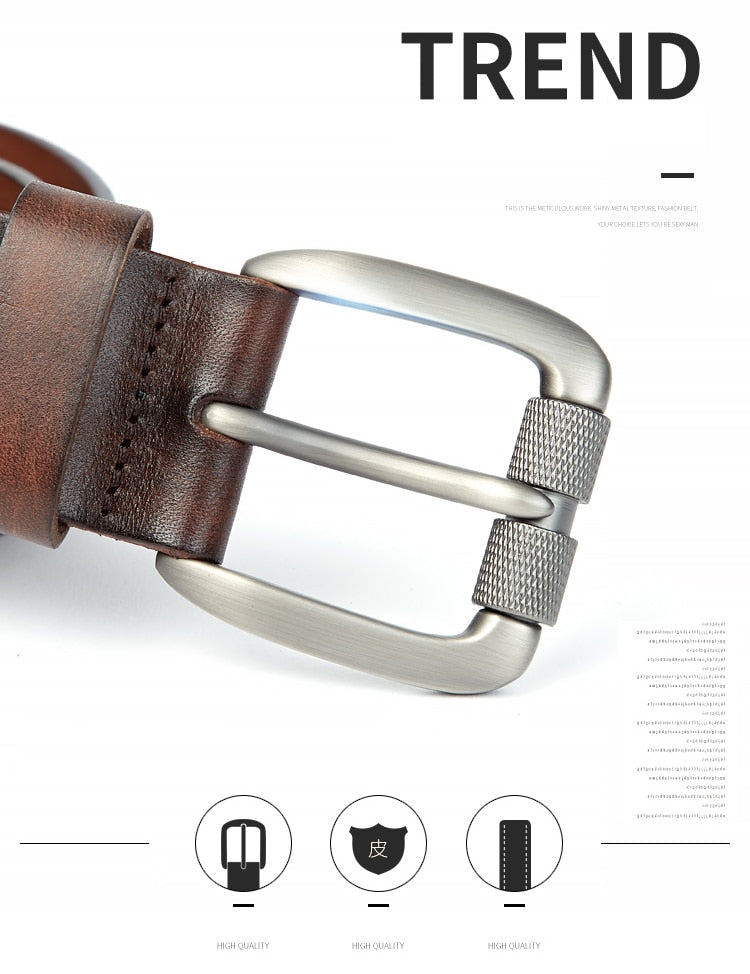 Cinturón de cuero natural resistente de alta calidad para hombres, hebilla de acero cepillado, adecuado para pantalones vaqueros casuales