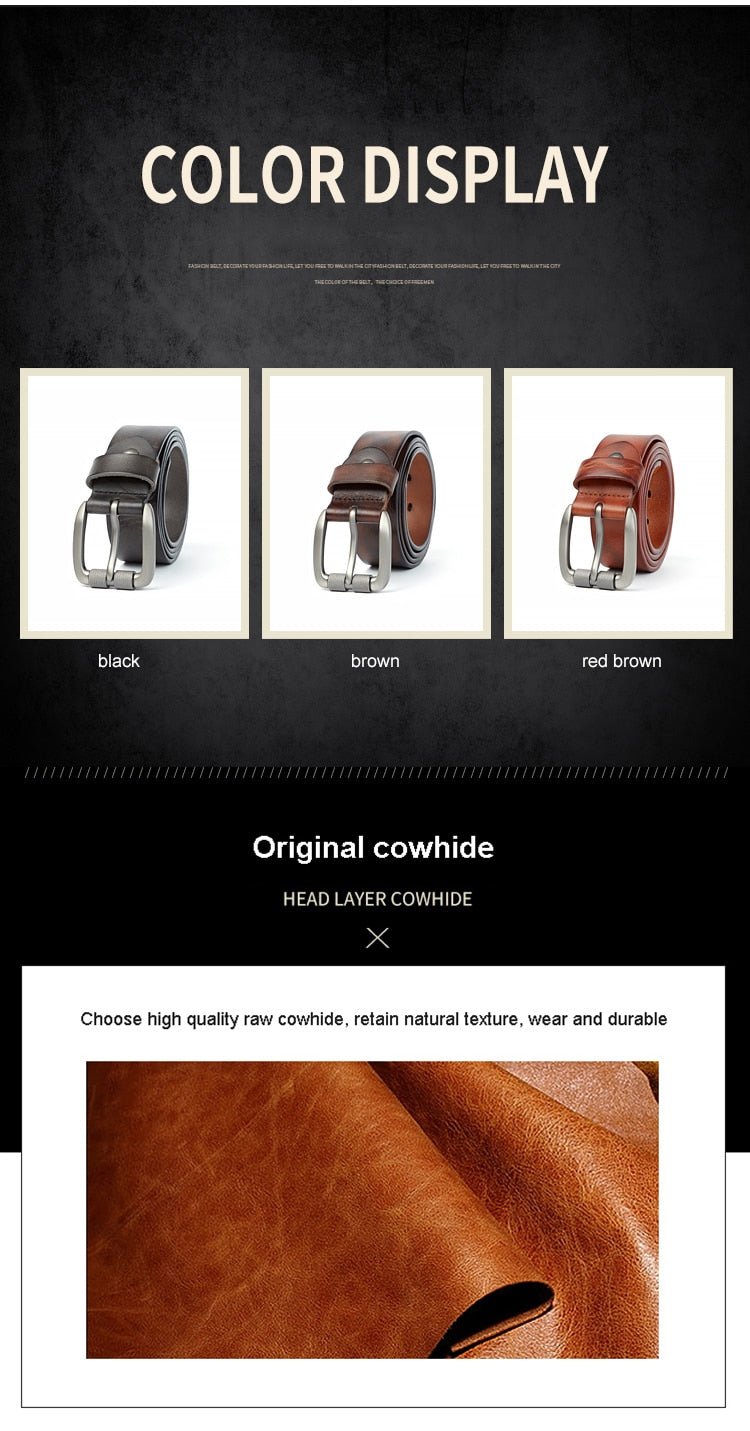 Cinturón de cuero natural resistente de alta calidad para hombres, hebilla de acero cepillado, adecuado para pantalones vaqueros casuales