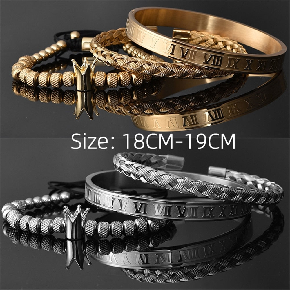 Set Bracciale lusso fatti a mano in acciaio inossidabile con numeri ROMANI.