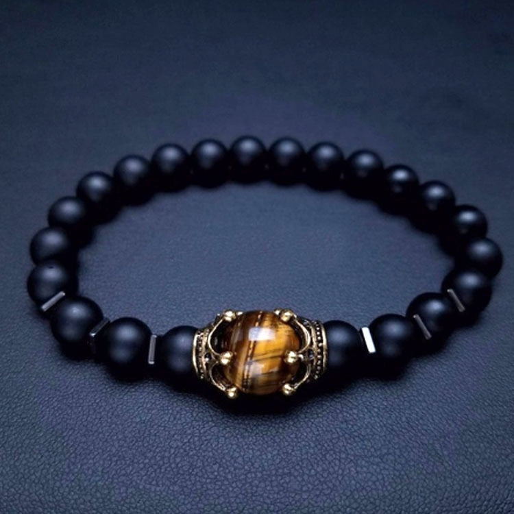 TOP Bracciale da uomo di lusso con corona di occhio di tigre perline di opale di pietra naturale.